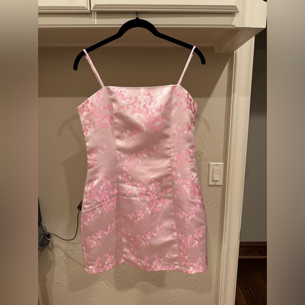 Pink Floral Satin Dress